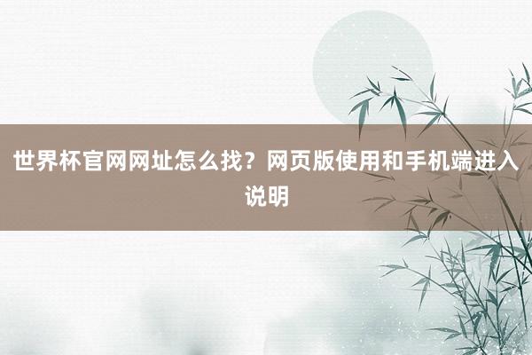 世界杯官网网址怎么找？网页版使用和手机端进入说明
