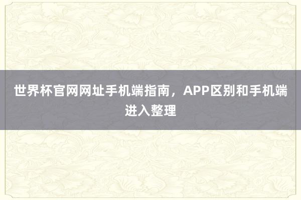 世界杯官网网址手机端指南，APP区别和手机端进入整理